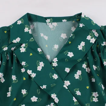 Tonval Įpjovomis Apykaklės, Žalia Elegantiškas Trumpomis Rankovėmis Moterims Palaidinės 2021 Mados Vasaros Derliaus Įvyniojimas Marškinėliai Gėlių Spausdinti Vintage Marškinėliai