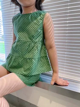 2021 Presale balandžio 20 d. Vaikai nustatyti Žalios spalvos berankovė liemenė +kelnės mada vaikams drabužių rinkinys