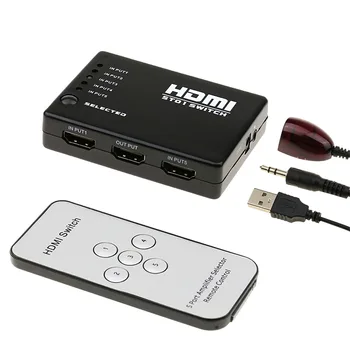 NAUJAS HDMI HUB 5 Uostuose 1080P Video HDMI Jungiklis Switcher HDMI Splitter su IR Nuotolinio valdymo splitter langelį HDTV DVD PS3