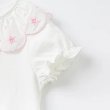 DBS17204 dave bella vasaros kūdikių mergaičių mielas gėlių siuvinėjimas, marškinėliai vaikams viršūnes mergaitė vaikai mados tees