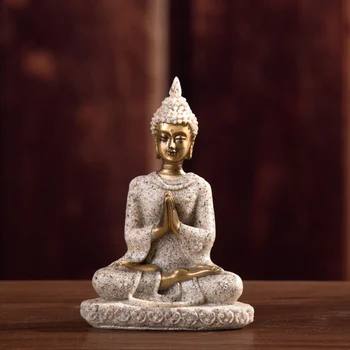 MagiDeal Hue Smiltainio Meditacija Budos Statula, Skulptūra Rankų Darbo Statulėlės Meditacija Miniatiūros Ornamentu Statula Namuose