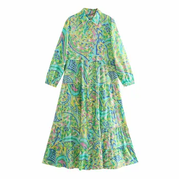 Za 2021 Ilga Suknelė Moteris Žalia Spausdinti Pynimas Marškinėliai 