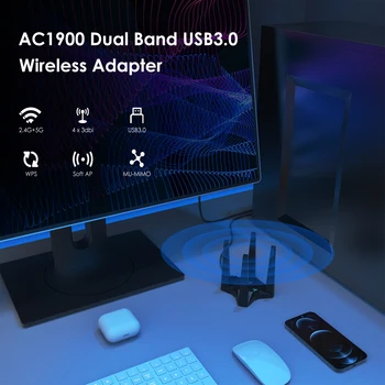 Wavlink AC1900 Belaidis dviejų dažnių USB3.0 Adapteris 5G 1300Mbps&2.4 G 600Mbps WiFi Tinklo plokštė 4X3dBi Išorės Didelis Pelnas Antenos