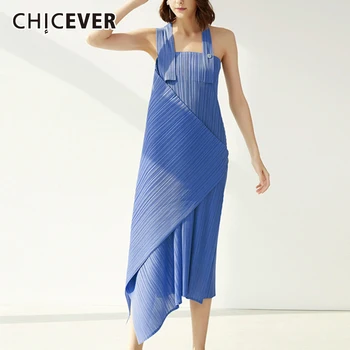 CHICEVER Ruched Dress Moterų Aikštėje Apykaklės, Rankovių Aukštos Juosmens Vidurio Kietas Suknelės Moterims Drabužių 2021 M. Vasaros Mados Stilius