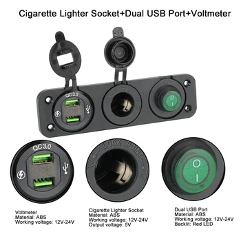 Automobilių Jūrų LED Jungiklio Skydelis 3 IN 1 Dvigubas USB lizdas DC (12V/24V Jungiklis Svirtinis Jungiklis Digital Voltmeter Vandeniui