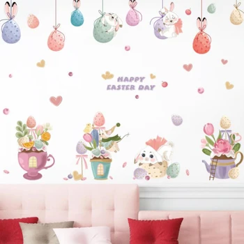 Animacinių filmų Bunny Easter Egg Vaikų Kambario Dekoro Lipduko Įėjimo Kabineto Spinta Klasėje Naktiniai Dekoruoti Siena Lipdukas