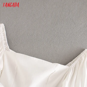 Tangada Moterų Retro Baltas Kvadratas Apykaklės Pasėlių Marškinėliai trumpomis Rankovėmis 2021 M. Vasarą Prašmatnus Seksuali Moteris Slim Marškinėliai Topai 4N63