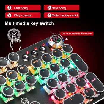 Žaidimų Klaviatūra Retro Turas Žėrintis Keycap Apšvietimu USB Laidinio metalinę Galvanizavimo Rankena, atsparus Vandeniui Mechaninė Klaviatūra
