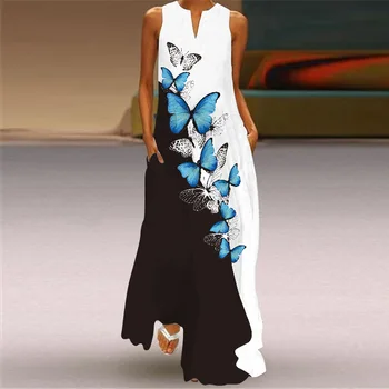 Moterų Vasarą Laisvi V-Kaklo Spausdinti Suknelė 2021 Seksualus 3D Skaitmeninio Gėlių Atsitiktinis Maxi Suknelė Retro Kišenėje Plius Dydis Suknelės Moteris