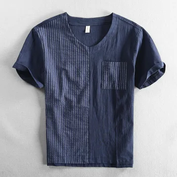 Naujas Atvykimo Vasaros Žmogaus T-Shirt Aukštos Kokybės Medvilnės V-Kaklo Juostele Kišenėje trumparankoviai Prarasti Kvėpuojantis Vyrų Paprasta Viršūnes Tees