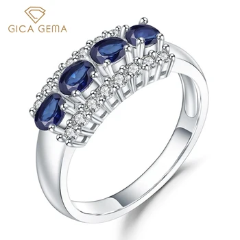 GICA GEMA Gamtos Mėlynas Safyras Brangakmenio Žiedai Moterų Mados Nekilnojamojo 925 Sterlingas Sidabro Juostos Vestuvių, Sužadėtuvių Fine Jewelry