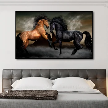 Drobė Spausdinti Arklių Tapybos Namų Dekoro Gyvūnų Sienos Meno Plakatai Black Horse Dekoratyvinis Nuotraukas Šiuolaikinio Gyvenimo Kambario Sienos Paveikslai