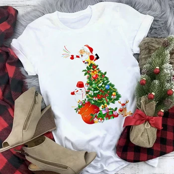 Moterų Harajuku trumpomis Rankovėmis Viršūnes Kalėdų Senelio Dovanų Grafinis Spausdinti Linksmų ChristmasT-marškinėliai Moterims/Vyrams Naujas Mados Streetwear Marškinėlius