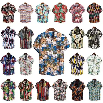2021 Havajų gražių gėlių paplūdimio stiliaus marškinėliai serijos aukštos kokybės medvilnės trumparankoviai atvartas marškinėliai