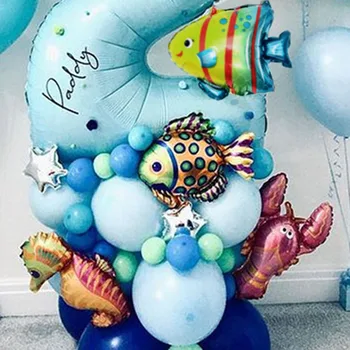 44pcs Pagal Jūros, Vandenyno Pasaulio Gyvūnų Balionas Mėlynas 40inch Skaičius Folija Balionai Jūros Šalis Tema Gimtadienio Baby Shower Džiaugtis