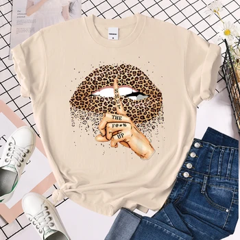 Moteris Vasarą Medvilnės Negabaritinių T shirts Lūpų Leopard Grafinis T-Shirt 2021 Nauja Madinga Trumpas Rankovės Prarasti Plius Tee Kiss Lūpų Marškinėlius
