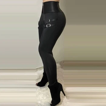 2021 Nauji Aukštos Juosmens Liesas Streetwear Elegantiškos Moteriškos Kelnės Moterims Mados Kilpa Dirželis Kratinys Kelnes Goth Tamsiai Pieštuku Kelnes D30