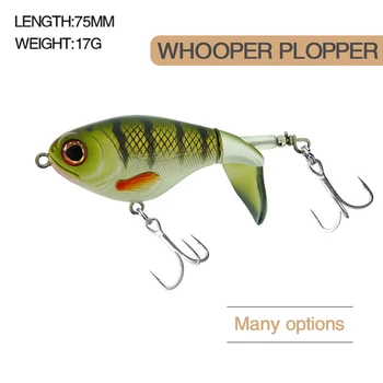 3D Akis Woopper Popper Žvejybos Masalas Plūduriuojantis Dirbtinis Masalas 75mm 17g Wobblers Sukasi Minkšta Uodega, Žvejybos Reikmenys