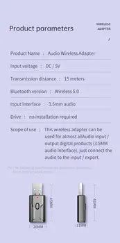Bluetooth 5.0 Siųstuvas, Imtuvas 3.5 mm Stereo AUX USB 2 in 1 Belaidis Garso Adapteris TV Garsiakalbis Automobilių Muzika 