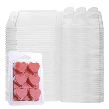 50PCS Aromaterapija Žvakės Tortas Šokolado Pelėsių PVC Plastikinis lapelis Pakuotės Dėžutė Skaidri 6 Širdis 