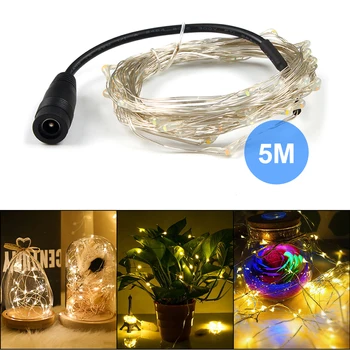 5M 50LEDs LED String žibintai Su DC Maitinimo Jungtis Sidabro Vielos 12V Led Fėja, Kalėdų Šviesos interjerams Dekoruoti Namo Kambaryje Medis