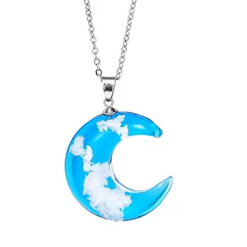 Prabangus Baltas Debesis mėlyname Danguje Dervos, Stiklo Mėnulis Pakabukas Karoliai Moterų Papuošalai Dervos, Stiklo mėnulio formos