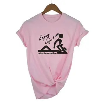Juokinga Džiaugtis Gyvenimu Valgyti Dažniau Lytis Marškinėliai Moterims Topai Vasaros trumpomis Rankovėmis Atsitiktinis Marškinėliai, Femme T-shirts Camisas De Mujer