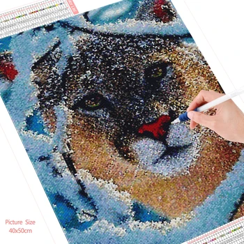 HUACAN Diamond Tapybos Gyvūnų Leopard Kryželiu Diamond Mozaikos Žiemos Sniego, Namų Apdaila, Sienų Lipdukai