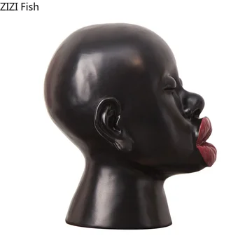 Europos Prabangos Juoda Moteris Raudona Lūpų Portretas Skulptūrų Kūrybos Dervos Pobūdžio Galvos Apdailos Kambarį Įėjimo Apdaila