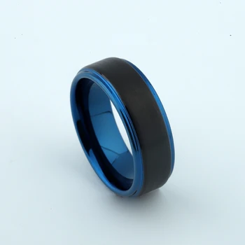 Tamsiai Mėlyna juodas volframo karbido žiedas vyrams 8mm papuošalai Aljansų vestuvių juostoje pora žiedus vyras