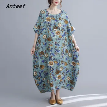 Trumpas rankovės medvilnės derliaus gėlių suknelės moterims atsitiktinis palaidų ilgai moters vasaros paplūdimio suknelė elegantiškas drabužius 2021