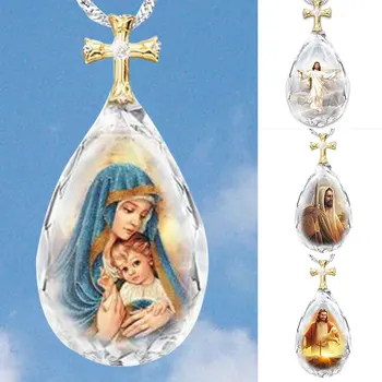 Mergelės Marijos Motina Kūdikį Stiklo Pakabukas Jėzaus Kristaus Krikščionių Papuošalai Jėzus Aliejaus Tapybai Karoliai Dovana Vyrams Moterims