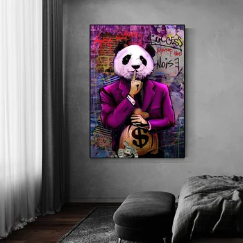 Šiaurės Grafiti Plakatas Panda Spausdina ant Drobės Tapybos Pinigų Motyvacijos Gatvės Sienos Meno Nuotrauką Kambarį Namų Dekoro