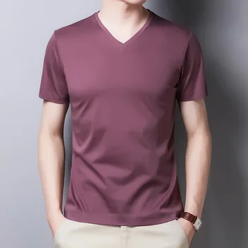 Vyriški vientisos spalvos marškinėliai 2021 m. vasaros naują atsitiktinis vyriški t-shirt V-kaklo mercerized medvilnės trumparankoviai vyrų GDSB9