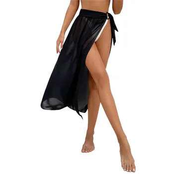 CHRONSTYLE Bikini Danga-Ups 2021 Seksualių Moterų maudymosi Kostiumėliai, Tiulio, Nėrinių-up Padalinta Padengti Iki Paplūdimio Juoda Žr.-per Ilgas Paplūdimys, Skrits