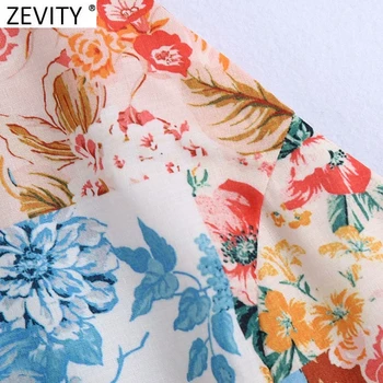 Zevity Moterų Vintage V Kaklo Totem Gėlių Spausdinti Prarasti Kimono Smock Palaidinė Moteriška Elegancija Lankas Varčias Megztinis Marškinėliai Blusa Viršūnes LS9422
