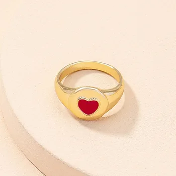 2021 Ins Madinga Aukso Širdies Red Emalį Netaisyklingos Geometrinės Minimalizmas Piršto Žiedai Korėjos Mados Moterų, Šaliai, Papuošalai