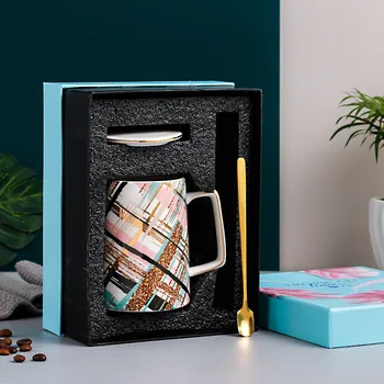 Kūrybos akvarelė keramikinis puodelis dovanų dėžutė dovana kavos puodelį, trijų dalių verslo laisvalaikio kavos puodelį, puodeliai, kavos puodeliai