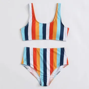 Moterų Plaukimo Kostiumas 2021 Moterų Dryžuotas Push Up High Cut Aukštis Juosmens Apynasrio Bikini Nustatyti Dviejų dalių maudymosi kostiumėlį, maudymosi kostiumą, moterims