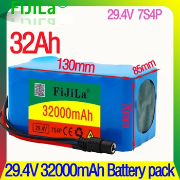 29V 32Ah 18650 lithium ion battery pack 7S4P 24V Electric bicycle motor/scooter rechargeable battery with 15A bms valdiklių turinčių išėjimo +29.4 V Charger