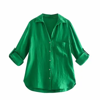 TRAF Za Moterų Marškinėliai Žalią Mygtuką Iki Marškinėliai Moteris Pagrindinio ilgomis Rankovėmis Balta Vasaros 2021 Kišenėje Raudona Rožinė Viršuje Mėlyna Geltona Palaidinė
