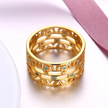ZEMIOR 925 Sterlingas Sidabro Žiedai Moterims Tuščiaviduriai Turkis Derliaus Aukso Žiedas Fine Jewelry Karšto Pardavimo Vestuvių, Sužadėtuvių Dovana