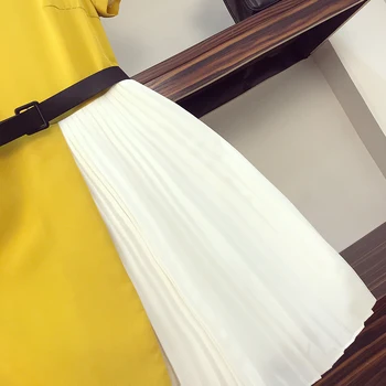 5XL Plius Dydžio Moterims, Elegantiška Geltona Suknelė Vasaros 2021 korėjos Mados V-kaklo trumpomis Rankovėmis Kratinys Šifono Plisuotos Ponios Suknelės