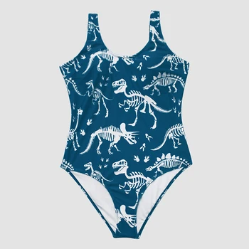 Sexy Vasaros 2021 Bikini Komplektas Plius Dydis Vienas Gabalas maudymosi kostiumėlis Moterims Juoda Mėlyna Dinozaurų Spausdinti Aukštos Juosmens Didelis Ponios Maudymosi Kostiumą, 4XL