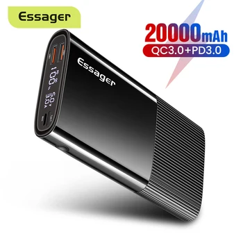 Essager Galia Banko 20000mAh USB C Tipo PD QC 3.0 Powerbank Nešiojamų Išorės Baterija, Įkroviklis Xiaomi 20000 mAh Poverbank