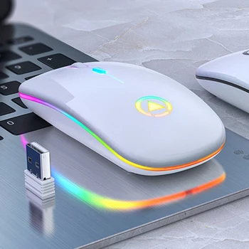 LED Apšvietimu Įkrovimo Silent Wireless Mouse USB Pelė Ergonomiškas Optinės Žaidimų Pelės KOMPIUTERIO Laptopo Pelės