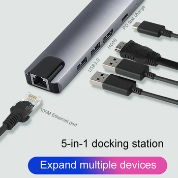 USB C HUB C Tipo Multi USB 3.0 HUB HDMI 4k RJ45 Lan Ethernet PD Greitas Įkroviklis Adapteris Dokas 