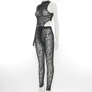 Hirigin Akių Leopard Perspektyvos 2 dalių Komplektas Moteriškų Drabužių Nereguliarus Rankovių Ponios Sexy Juoda Jumpsuit Clothings 2021