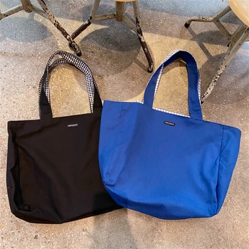 Drobė Abi Pusės Shopper Bag Petį Krepšys Moterims 2021 Languotas Prabangių Projektuotojo Rankinės, Didelės Talpos Kelionės Moterų Tote Bag