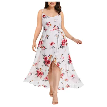 Plius Dydis Moterų Atsitiktinis Rankovių Boho Gėlių Spausdinti Ilga Suknelė ir Gėlių Spausdinti Vasaros Vakarą Šalies Sundress vestidos 2021